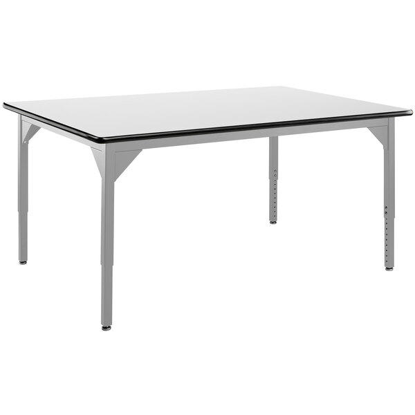 A white rectangular National Public Seating utility table with a gray frame.