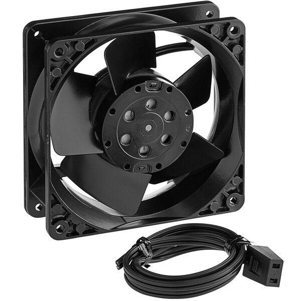 A black Traulsen fan motor with a cable attached.
