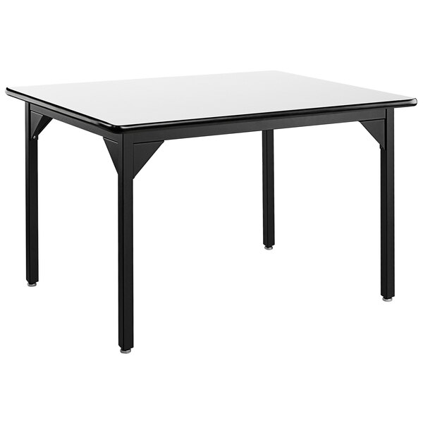 A black National Public Seating utility table with a whiteboard top.