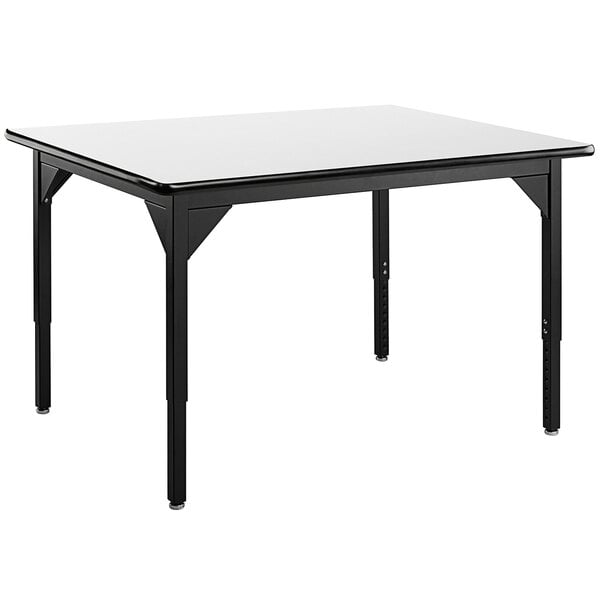 a black rectangular table with a white surface