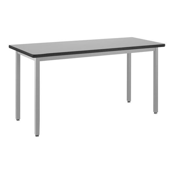 A National Public Seating rectangular utility table with a gray top and metal legs.