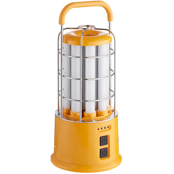 A yellow Voltec portable LED work light with a white power cord.