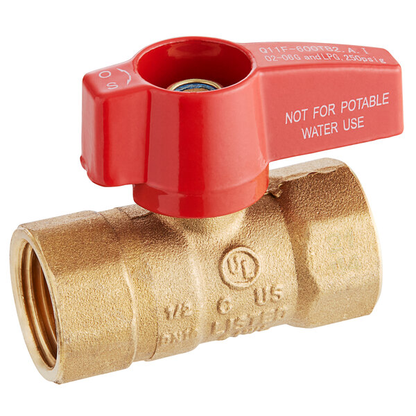 A ServIt brass bullet outlet pipe valve with a red handle.