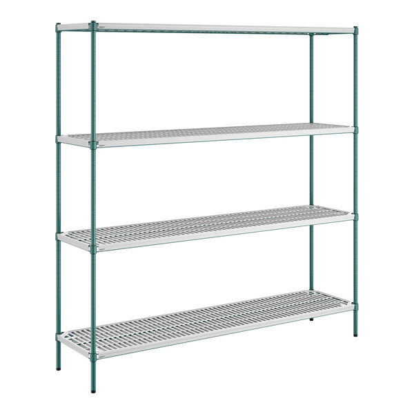 Regency+ 18" x 72" NSF Green Epoxy Polymer Drop Mat 4-Shelf Kit with 74" Posts