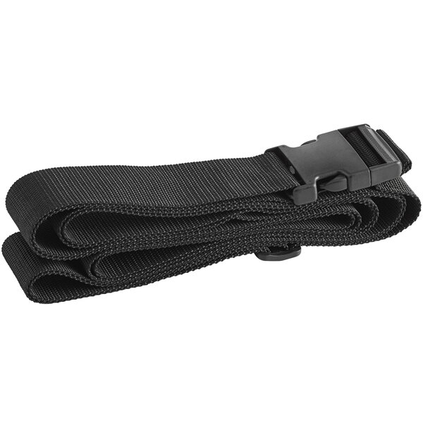 A black strap with a plastic buckle.