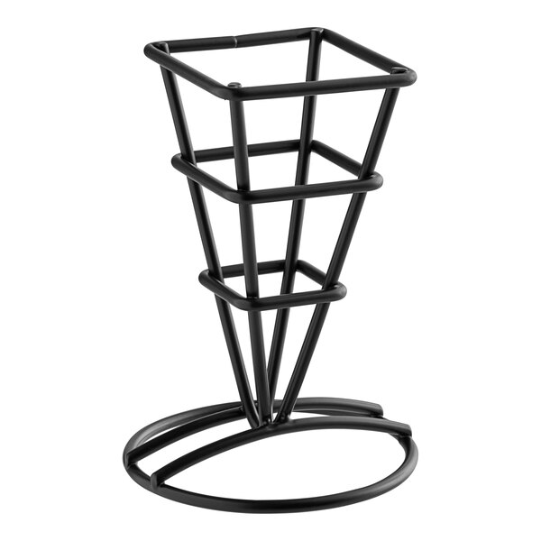 An American Metalcraft black metal square fry cone holder.