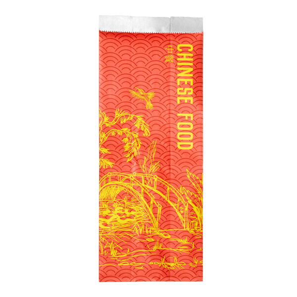 A red and yellow insulated foil bag labeled 'Chinese Food' designed for quart-sized takeout.