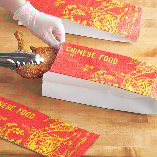 A red and yellow insulated foil bag labeled 'Chinese Food' designed for packaging hot food items.