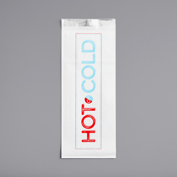 A white rectangular Choice bag with red and blue text for hot and cold food.