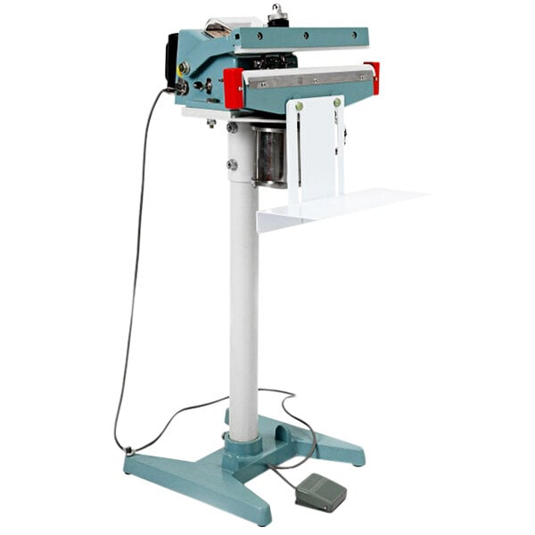 An Atmovac FS-350 foot operated impulse bag sealer on a stand.