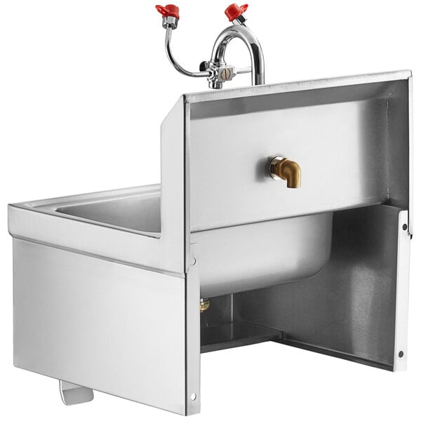 A Regency stainless steel wall mounted hand sink with a faucet.