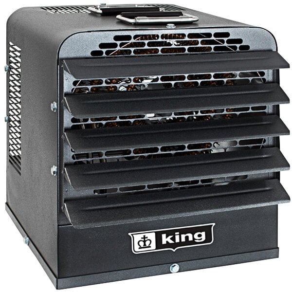 A black King portable unit heater for industrial use with vents on the front.