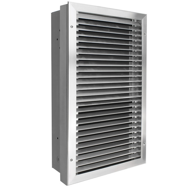 A stainless steel King Electric LPWA Series vertical heater vent with a grille on a white background.