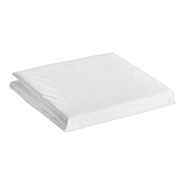 A folded white queen size bed bug proof mattress cover.