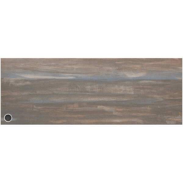 A BFM Seating chestnut melamine table top with a wireless charger in the middle of the wood surface.