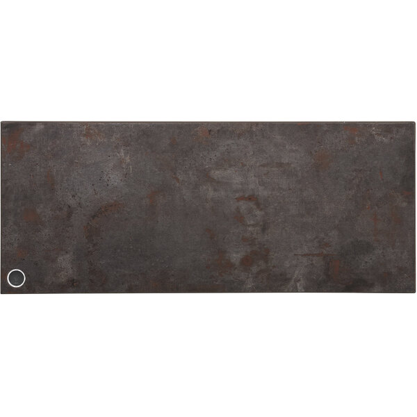A BFM Seating rectangular rustic copper melamine table top with 3 wireless chargers.