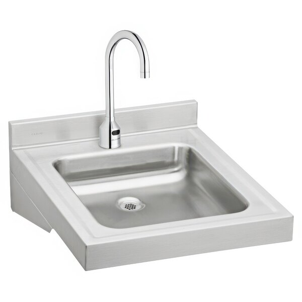 A silver stainless steel Zurn wall hung ADA sink with a faucet.