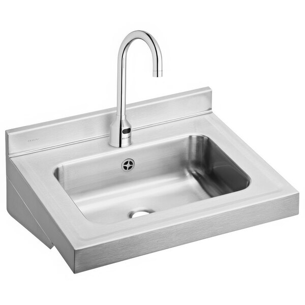 A silver Zurn stainless steel wall hung single bowl lavatory sink with a faucet.