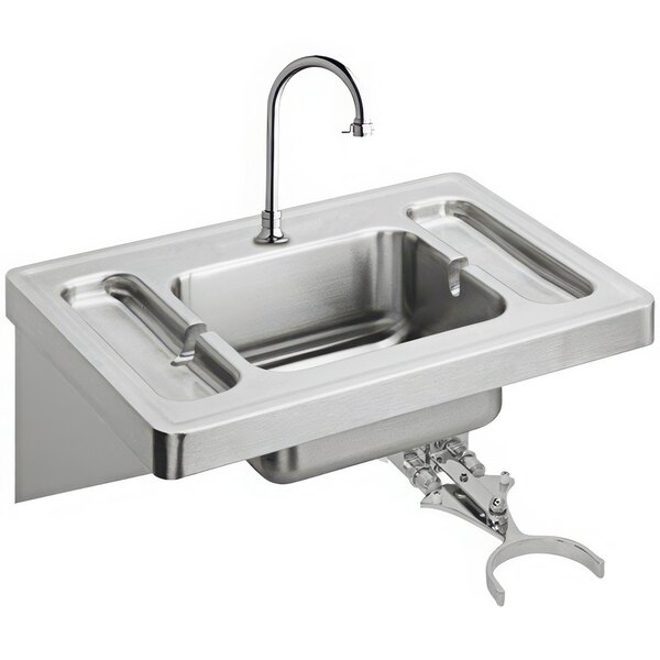 A Zurn stainless steel wall hung single bowl lavatory sink with a faucet.