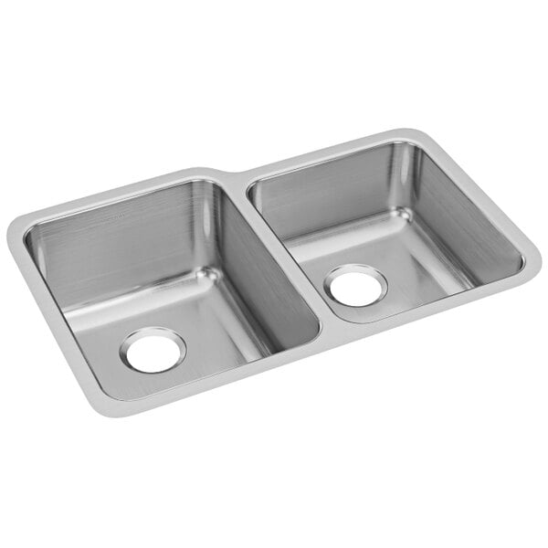 A stainless steel Elkay double bowl undermount sink.