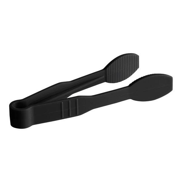 A pair of black Thunder Group tongs with a flat rubber grip.