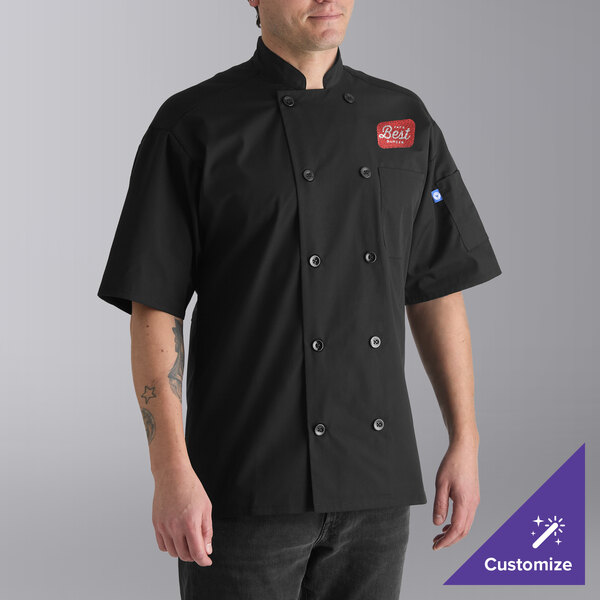 Uncommon Chef Delray Pro Vent 0421 Unisex Lightweight Black Customizable Short Sleeve Chef Coat with Mesh Back - 5XL