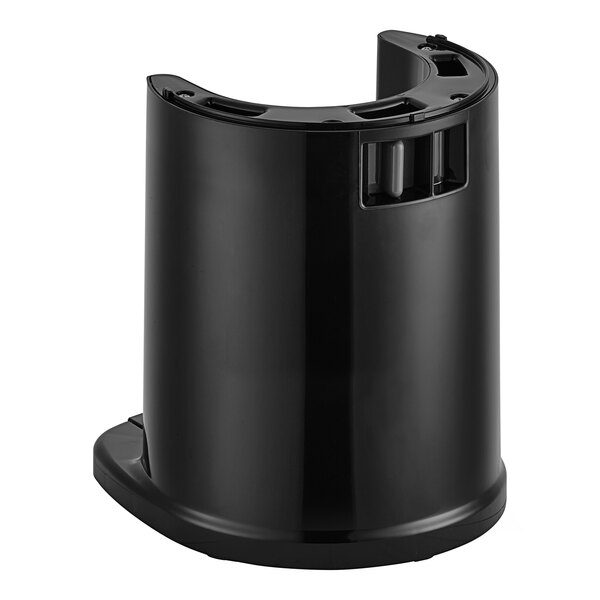 A black plastic cylinder with holes on a white background.