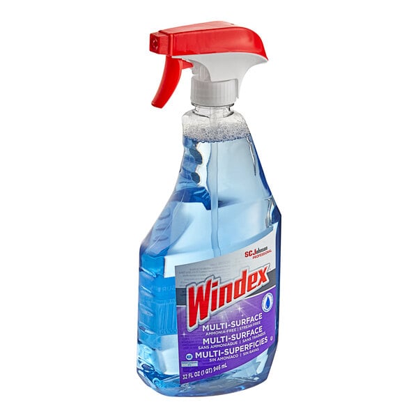 A bottle of SC Johnson Windex® non-ammoniated multi-surface cleaner with a red and white label.