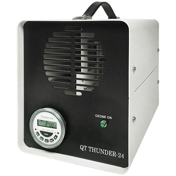 A white Queenaire QTT24-II QT Thunder-24 ozone generator with a black digital display.