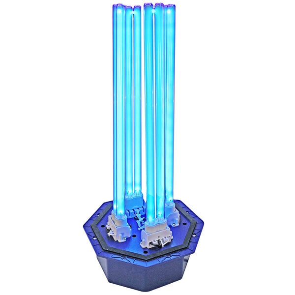 An OdorStop air purifier with multiple blue tubes on top.