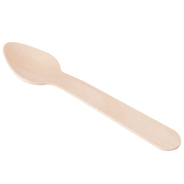 An Eco-gecko disposable wooden taster spoon on a white background.
