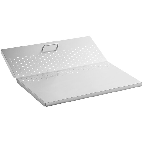 A white rectangular metal grid with holes.