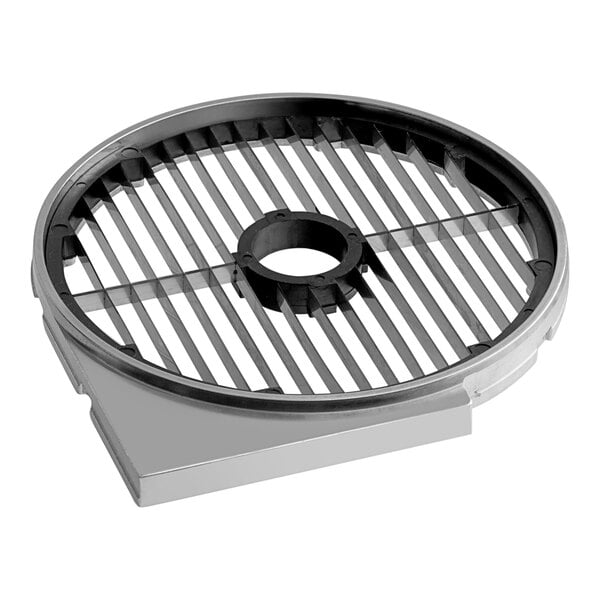 A round metal French fry grid with a black circle in the center.
