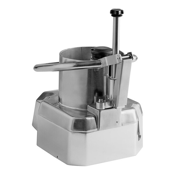 AvaMix continuous feed head for a commercial food processor with a metal bowl.