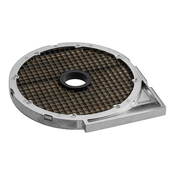 A metal dicing grid with a black grid on top.