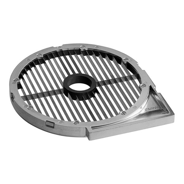 AvaMix French fry grid for food processors with a circular metal design and a black hole in the center.