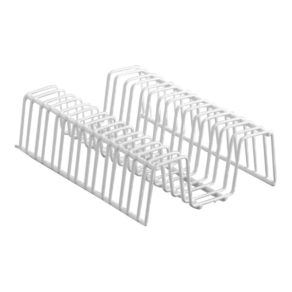 A pair of white wire racks on a white rack.