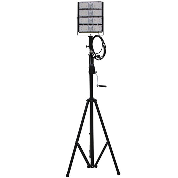 A Lind Equipment LED large area light on a tripod with a winch.