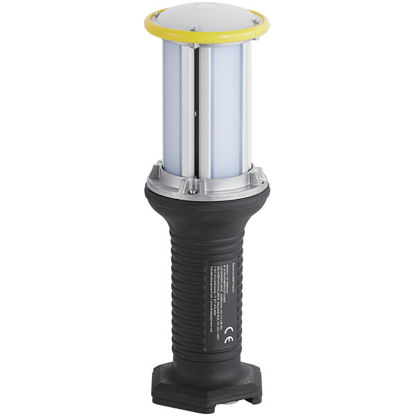 A black and yellow Lind Equipment Beacon360 LED portable hand lamp.