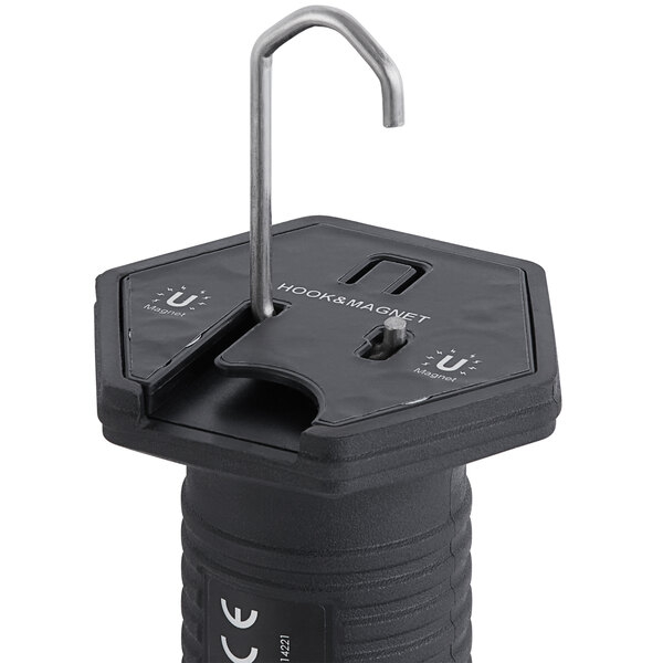A black Lind Equipment LE360LEDHC Beacon360 Torch LED portable hand lamp with a hook.