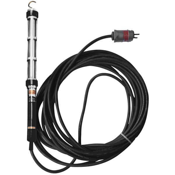 A Lind Equipment LED explosion-proof tubular inspection light with a black cord and black wire with a metal handle.