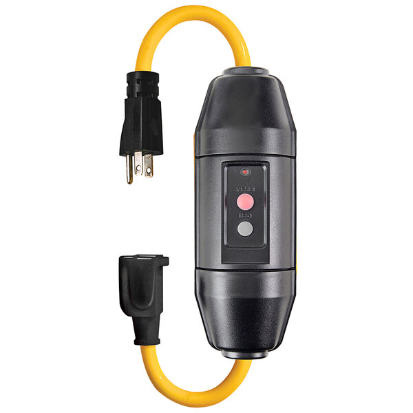 A black and yellow Lind Equipment Inline GFCI Cord with a black and yellow plug.