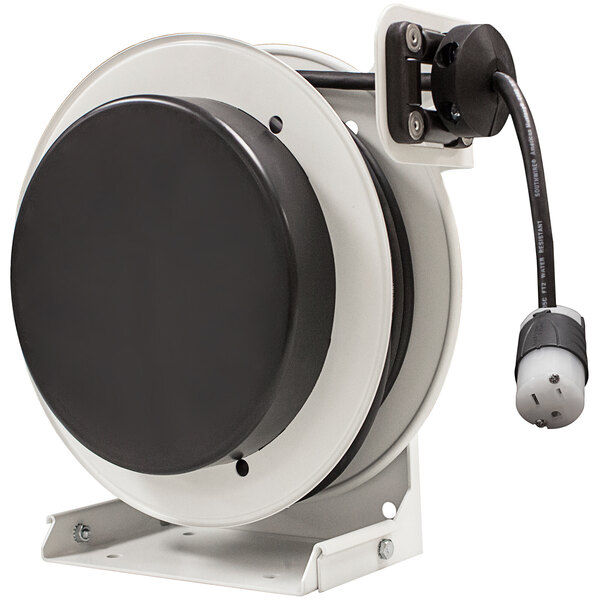 A Lind Equipment cord reel with a black and white 12/3 SJOOW cable.