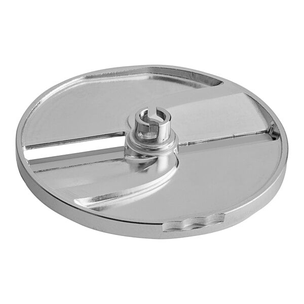AvaMix stainless steel circular slicing plate with a nut.