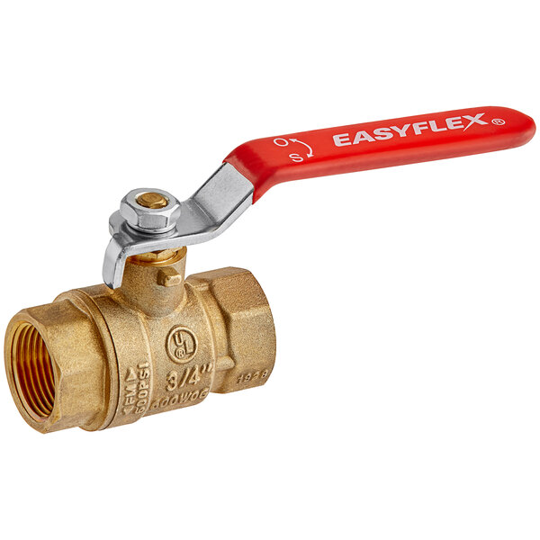 A 3/4" FIP brass gas valve with a red handle.