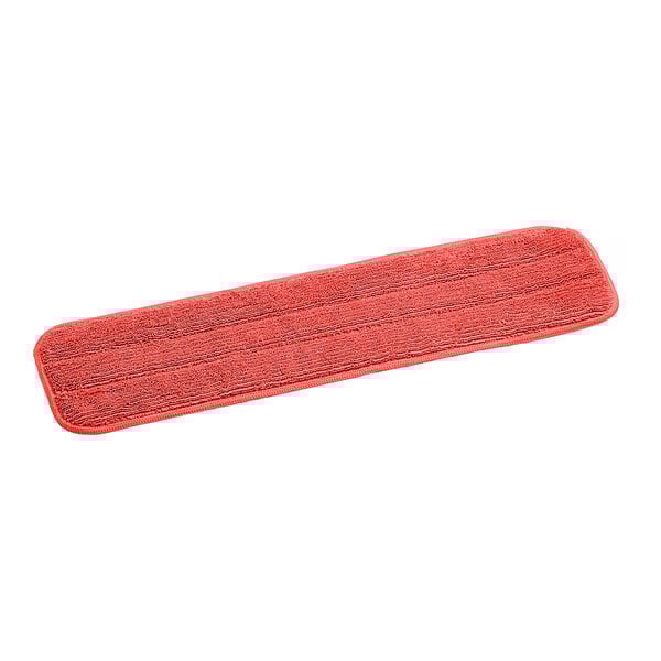 A red rectangular Lavex microfiber mop pad with hook and loop on a white background.