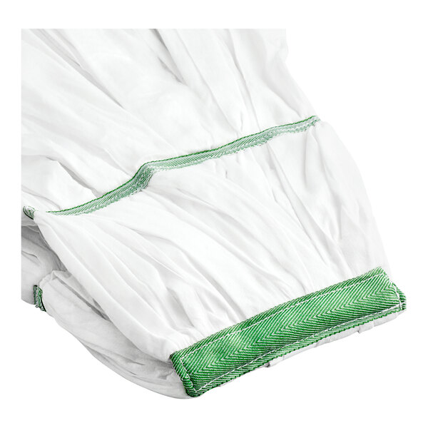 A white cloth with a green band.