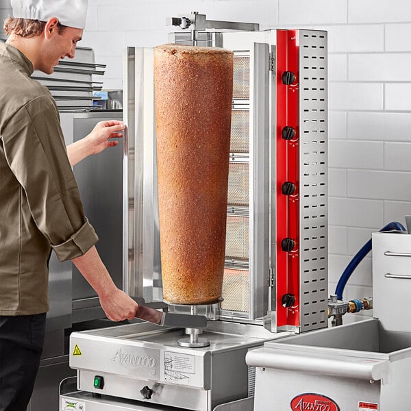 Vertical Rotating Rotisserie Oven, Commercial Shawarma Machine with 2  Burners - Turkish Chicken Doner Kebob Machine with Meat Catch Pan (LPG Type)