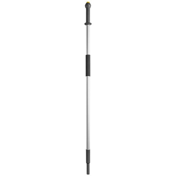 A long yellow metal pole with a black handle.