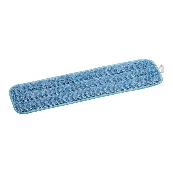 A blue Lavex microfiber mop pad with hook and loop attachment.